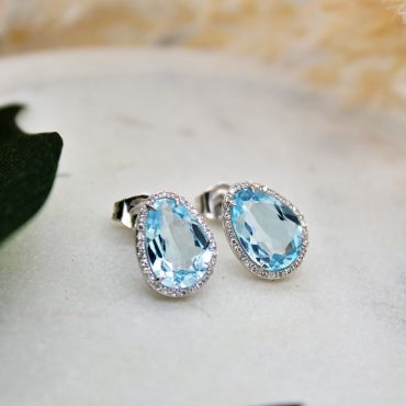 9ct White Gold Diamond and Blue Topaz Stunning Earrings