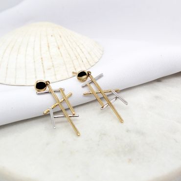 9ct Yellow and White Gold Fancy Stick Earrings