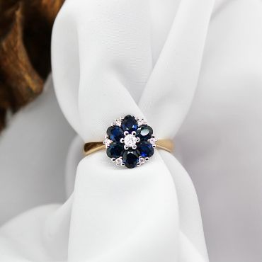 Amazing 9ct Yellow and White Gold Sapphire and Diamond Flower Ring