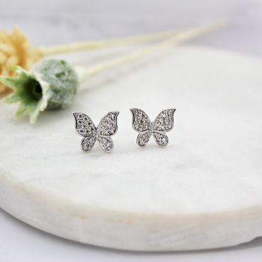 Fly away with these super cute Sterling Silver and Cubic Zirconia Butterfly Stud Earrings.
