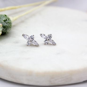 Adorable Sterling Silver and Cubic Zirconia Stunning Stud Earrings.