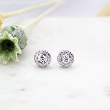 Super cute Sterling Silver and Cubic Zirconia Halo Stud Earrings. Perfect for your jewellery collection