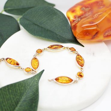 Sterling Silver Green and Cognac Amber Duo Bracelet