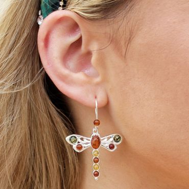 Multi Coloured and Sterling Silver Dancing Draagon Fly Drop Earrings