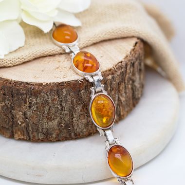 COGNAC AMBER AND SILVER OVAL STONE BRACELET