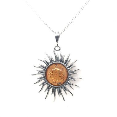 Amber Silver Sun Pendant