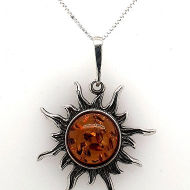 Amber And Sterling Silver Sun Pendant