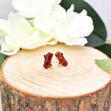 Sterling Silver Amber Cylinder Stud Earrings