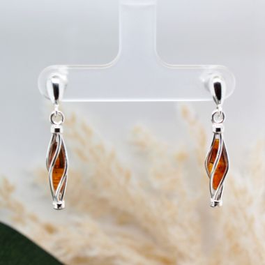 Sterling Silver Amber Cognac Cage Drop Earring