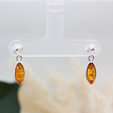 Sterling Silver and Amber Cognac Simpe Drop Earrings