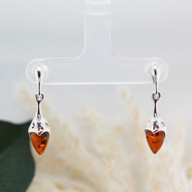 925 Sterling Silver Detailed Drops with Cognac Amber