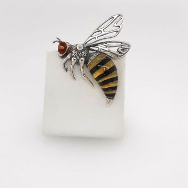 Amber Silver Wasp Brooch
