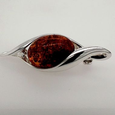 Amber Silver Oval Brooch