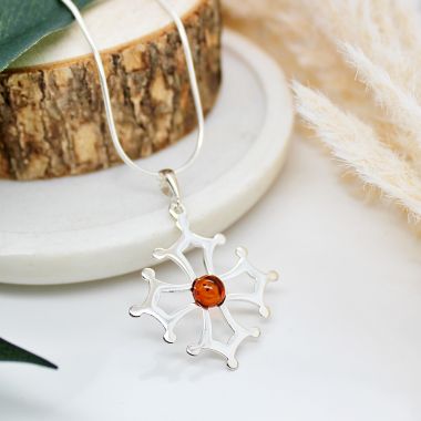 Sterling Silver Celtic Cross Set With Cognac Amber
