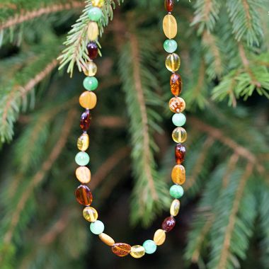 Mixed Amber and Jade Beaded Necklace