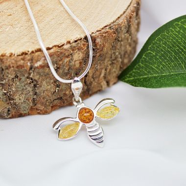 Sterling Silver and Multi Coloured Amber Bee Necklace